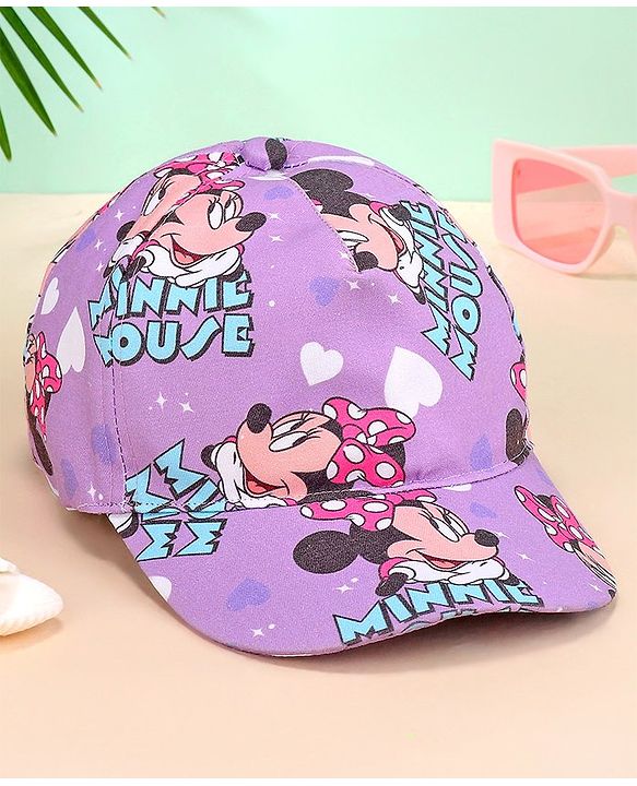 Babyhug Disney 100% Cotton Woven Summer Cap With Minnie Mouse Print - Blue