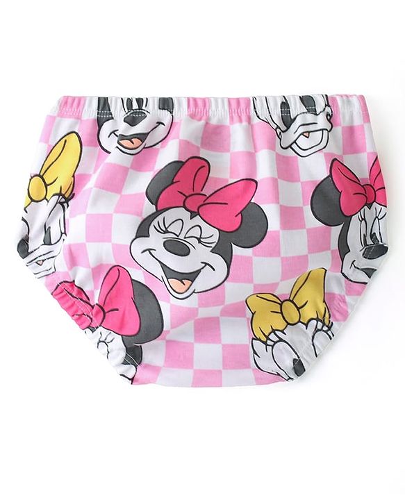 Babyhug Disney Cotton Jersey Knit Frill Sleeves Frock with Bloomer Minnie Mouse Print- Pink