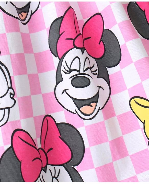 Babyhug Disney Cotton Jersey Knit Frill Sleeves Frock with Bloomer Minnie Mouse Print- Pink