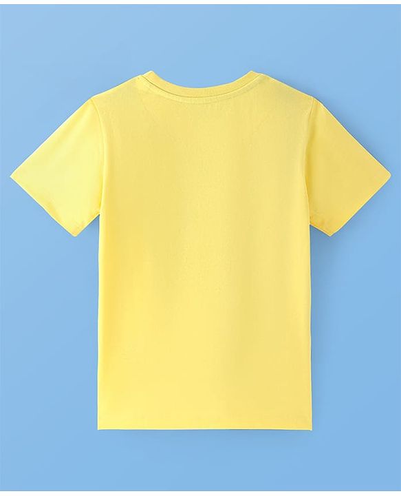 Pine Kids Cotton Knit Half Sleeves Night Suit with Text Print - Lemon & Navy Blue