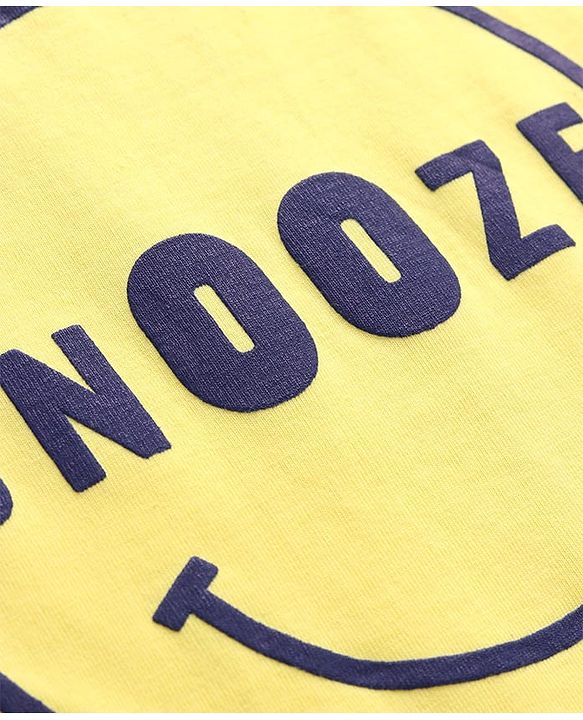 Pine Kids Cotton Knit Half Sleeves Night Suit with Text Print - Lemon & Navy Blue