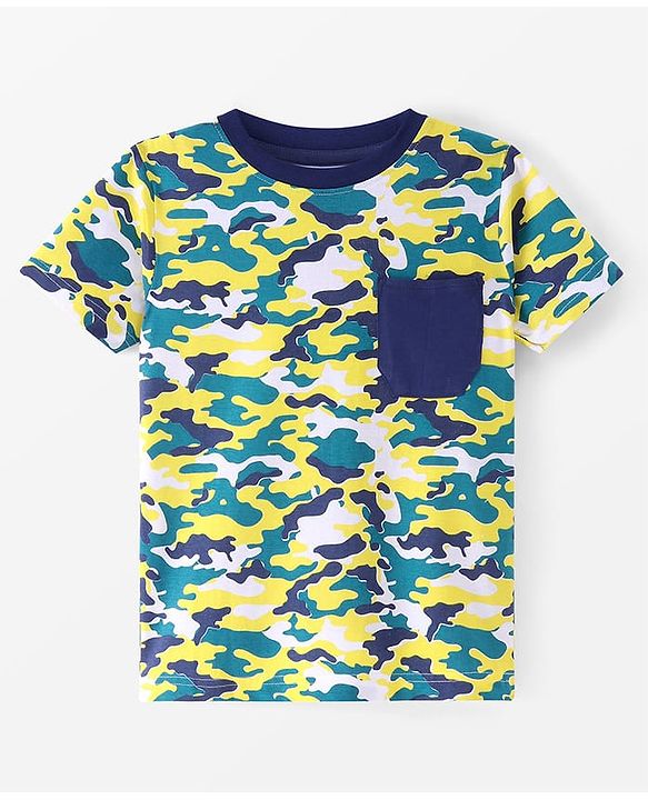 Pine Kids Cotton Knit Half Sleeves Night Suit with Camouflage Print - Navy Peony