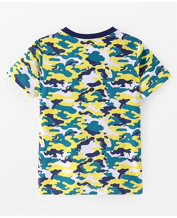 Pine Kids Cotton Knit Half Sleeves Night Suit with Camouflage Print - Navy Peony
