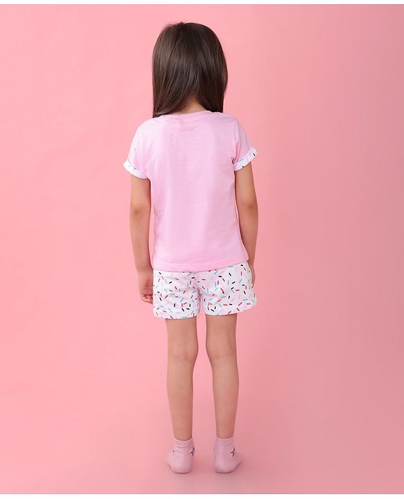 Babyhug Single Jersey Half Sleeves Shorts Night Suit Ice Cream Print - Pink
