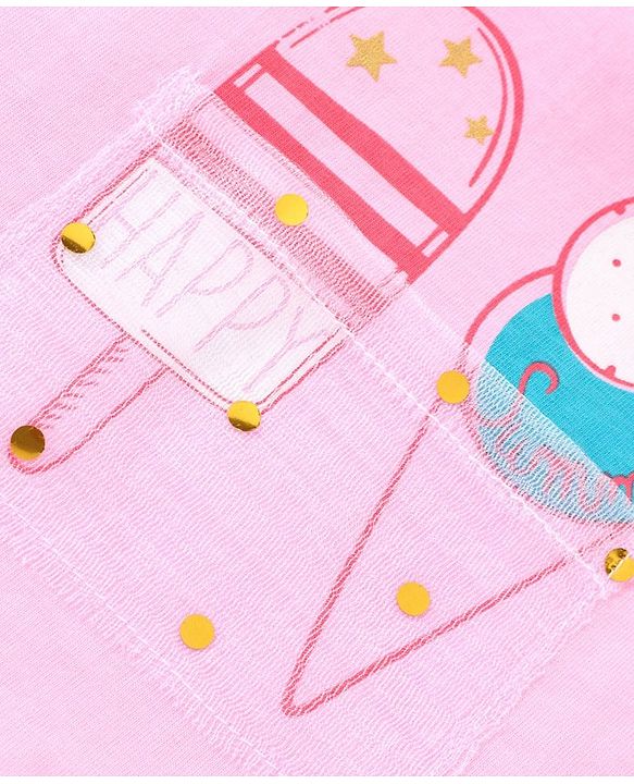 Babyhug Single Jersey Half Sleeves Shorts Night Suit Ice Cream Print - Pink