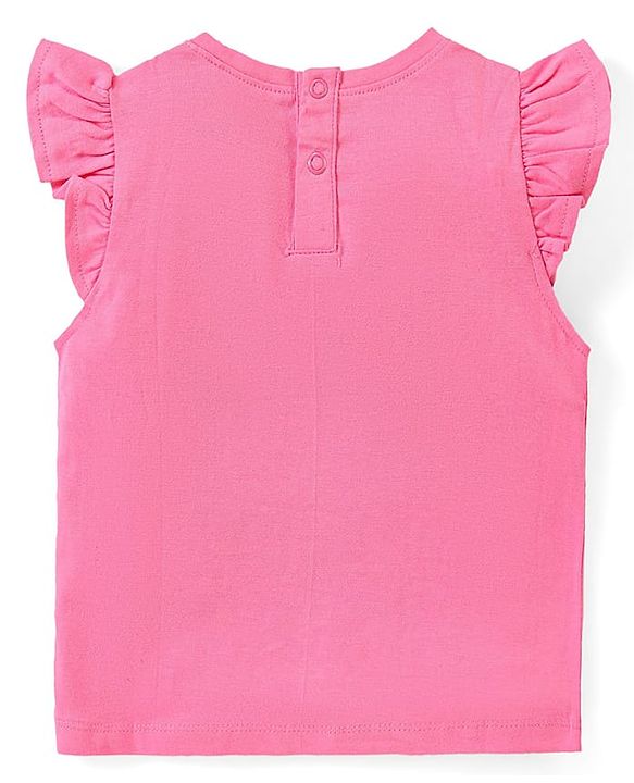 Babyhug Disney Cotton Frill Sleeves Top With Disney Princess Graphics - Pink