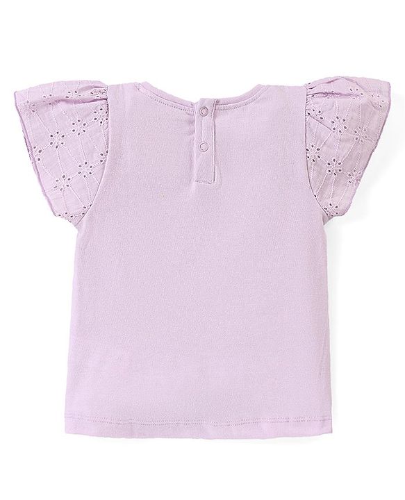 Babyhug Disney Cotton Top With Schiffli Sleeves Aristocats Marie Graphics - Lavender