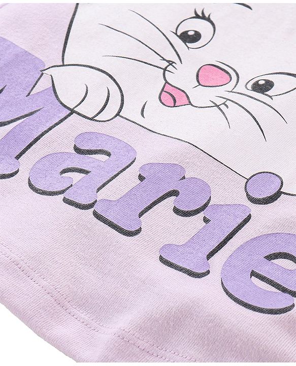 Babyhug Disney Cotton Top With Schiffli Sleeves Aristocats Marie Graphics - Lavender