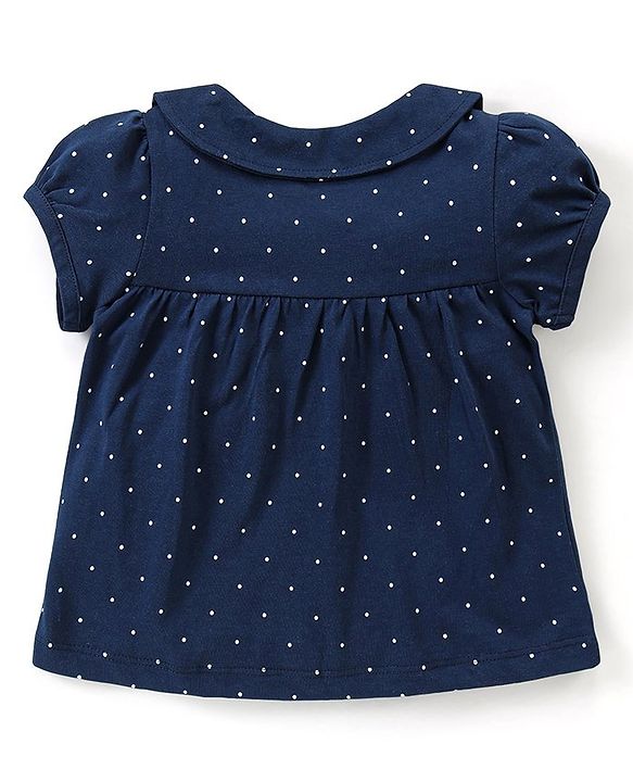Babyhug Cotton Knit Half Sleeves Night Suit With Cat Print - Navy