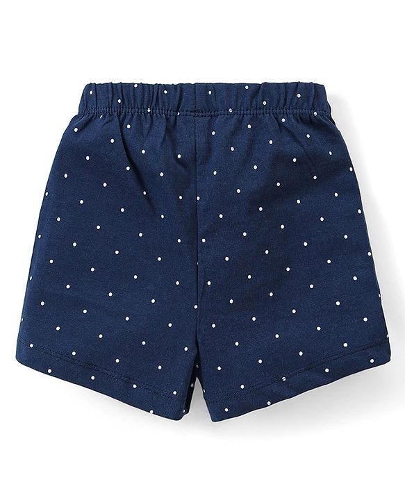 Babyhug Cotton Knit Half Sleeves Night Suit With Cat Print - Navy