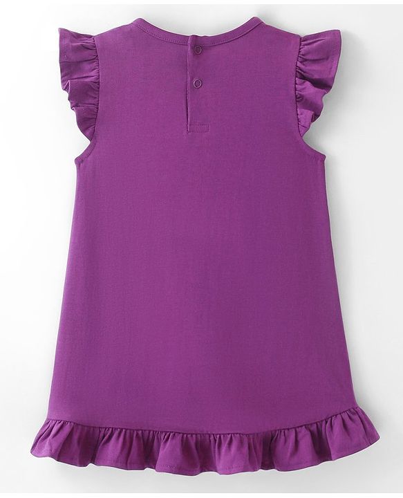 Babyhug Cotton Knit Flutter Sleeves Nighty With Floral Print - Purple