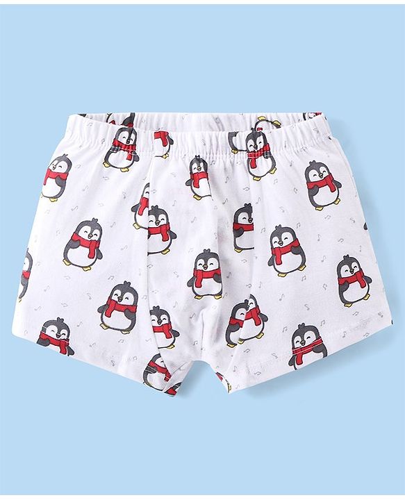 Babyhug 100% Cotton Knit Antibacterial Trunks  with Striped & Penguin Print  Pack of 5 - Red White &  Blue
