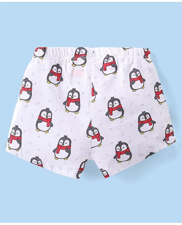 Babyhug 100% Cotton Knit Antibacterial Trunks  with Striped & Penguin Print  Pack of 5 - Red White &  Blue