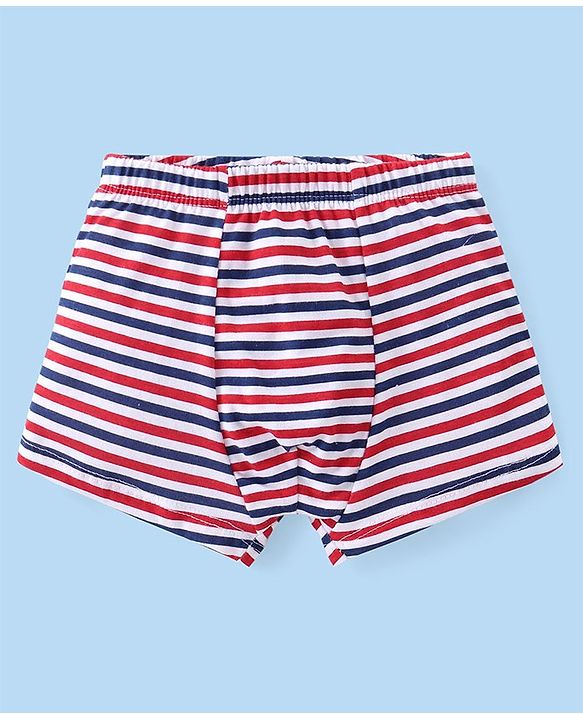 Babyhug 100% Cotton Knit Antibacterial Trunks  with Striped & Penguin Print  Pack of 5 - Red White &  Blue
