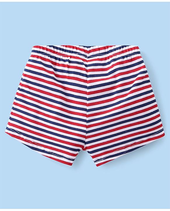 Babyhug 100% Cotton Knit Antibacterial Trunks  with Striped & Penguin Print  Pack of 5 - Red White &  Blue