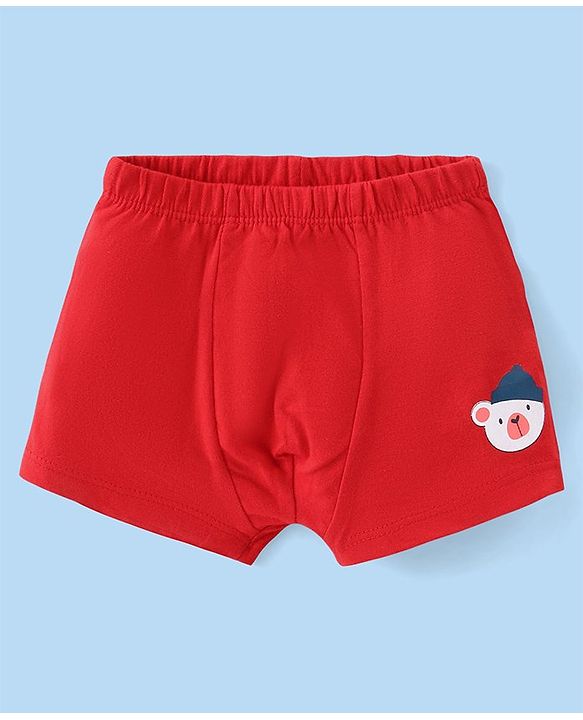 Babyhug 100% Cotton Knit Antibacterial Trunks  with Striped & Penguin Print  Pack of 5 - Red White &  Blue