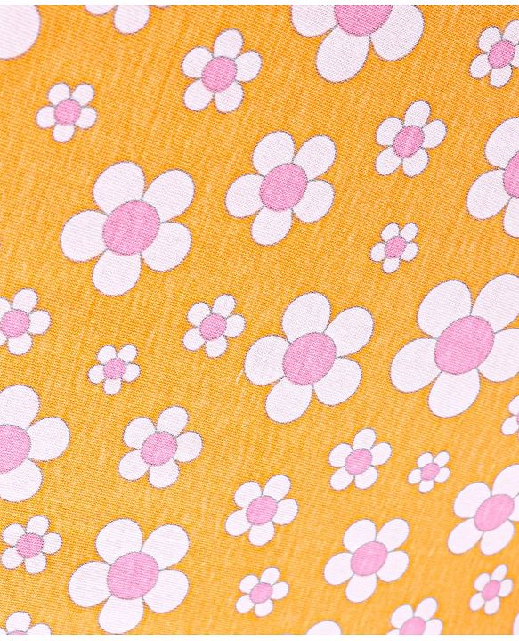 Babyhug Cotton Knit Single Jersey Frill Sleeves Nighty With Floral Print - Orange