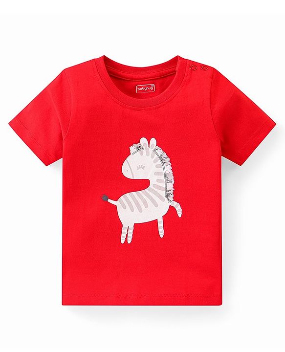 Babyhug Single Jersey Half Sleeves Shorts Night Suit Zebra Print - Red & Navy Blue