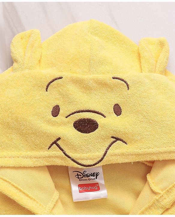 Babyhug Disney Hooded Bath Robe with Pockets & Winnie The Pooh Graphics - Yellow