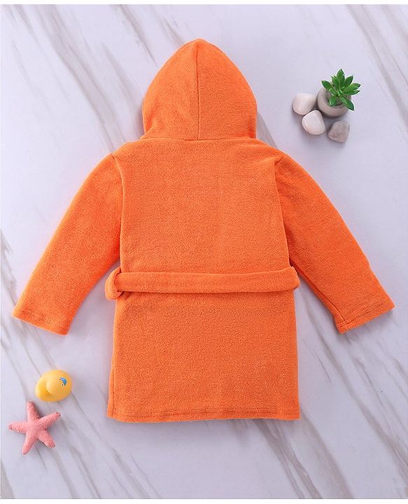 Babyhug Disney Terry Knit Hooded Full Sleeves Bath Robe With Pockets and Chip N Dale Graphics - Orange
