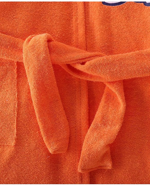 Babyhug Disney Terry Knit Hooded Full Sleeves Bath Robe With Pockets and Chip N Dale Graphics - Orange