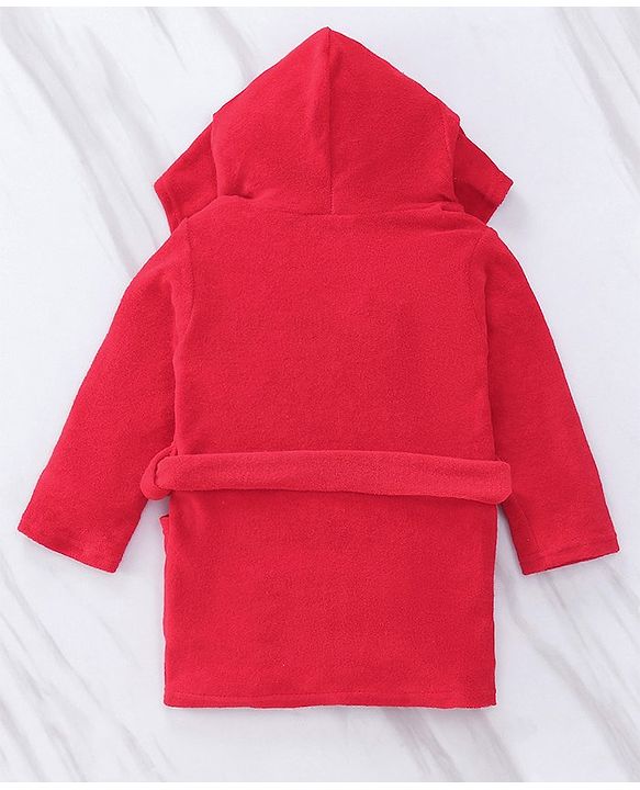 Babyhug Marvel  Terry Knit Hooded Full Sleeves Bath Robe With Pockets and Spider-Man Graphics - Red