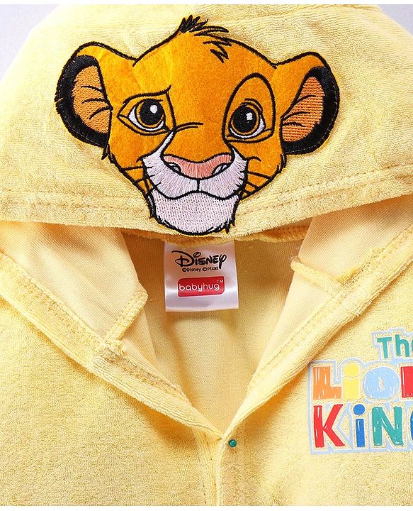 Babyhug Disney Terry Knit Hooded Bath Robe With Pockets & Lion King Graphics - Yellow