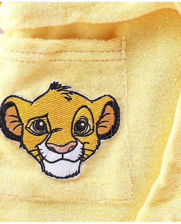 Babyhug Disney Terry Knit Hooded Bath Robe With Pockets & Lion King Graphics - Yellow