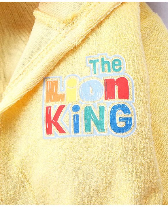 Babyhug Disney Terry Knit Hooded Bath Robe With Pockets & Lion King Graphics - Yellow
