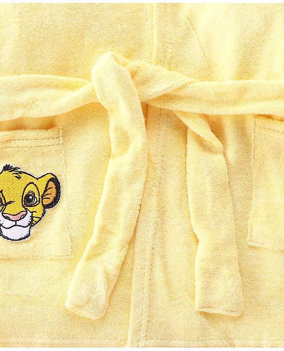 Babyhug Disney Terry Knit Hooded Bath Robe With Pockets & Lion King Graphics - Yellow