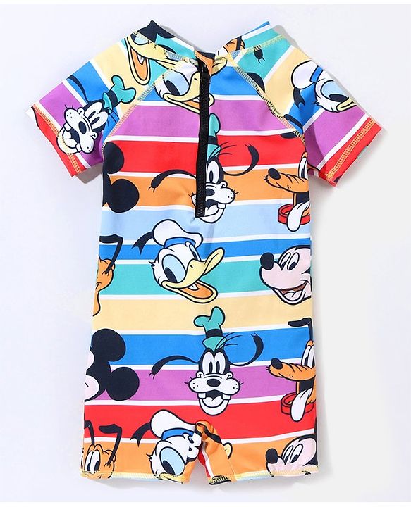 Babyhug Disney Half Sleeves Legged Swimsuit with Mickey Mouse Print - Multicolour