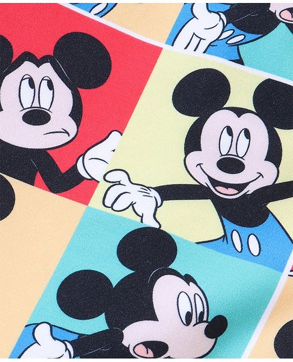 Babyhug Disney Raglan Sleeves Legged Swimsuit With Mickey Mouse Graphics - Multicolour