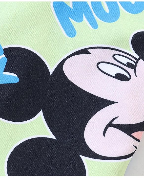 Babyhug Disney Raglan Sleeves Legged Swimsuit With Mickey Mouse Graphics - Green