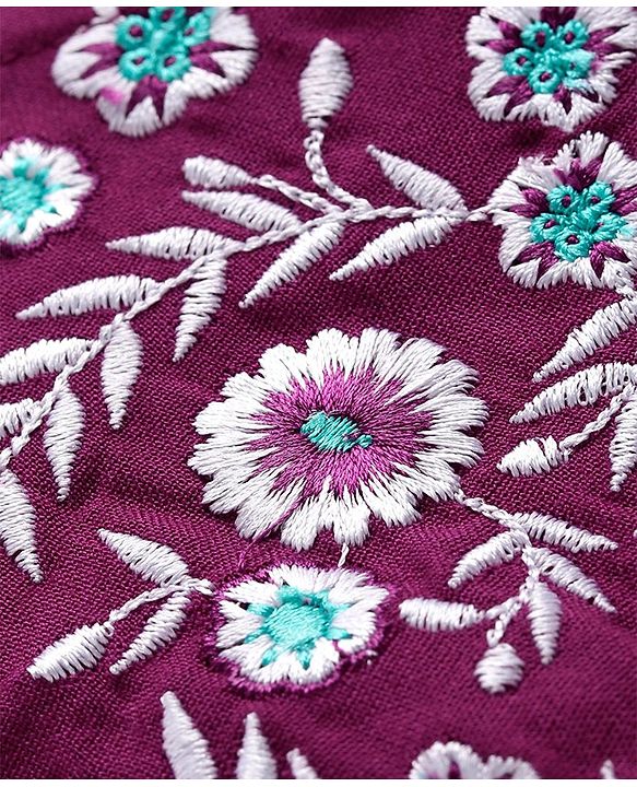Babyhug Rayon Woven Cap Sleeves Layered Frock with Floral Embroidery - Wine