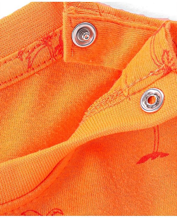 Babyhug Single Jersey Knit Half Sleeves T-Shirt & Denim Short Set with Palm Tree Print - Orange & Blue