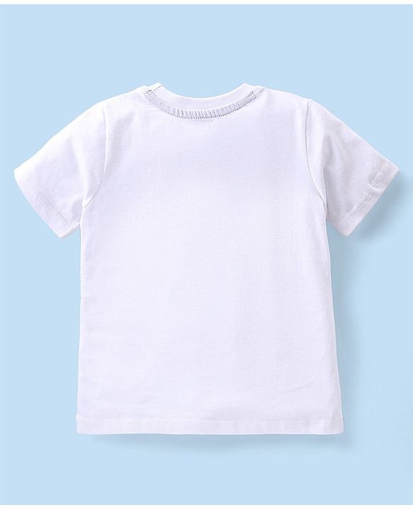 Babyhug Cotton Knit Half Sleeves T-Shirt & Denim Shorts Set With  Animals Print - White & Blue