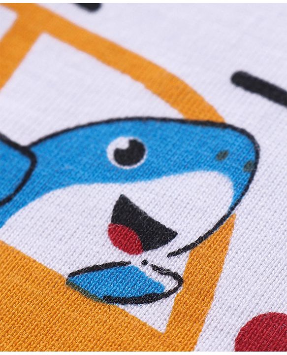 Babyhug Cotton Knit Half Sleeves T-Shirt & Denim Shorts Set With  Animals Print - White & Blue