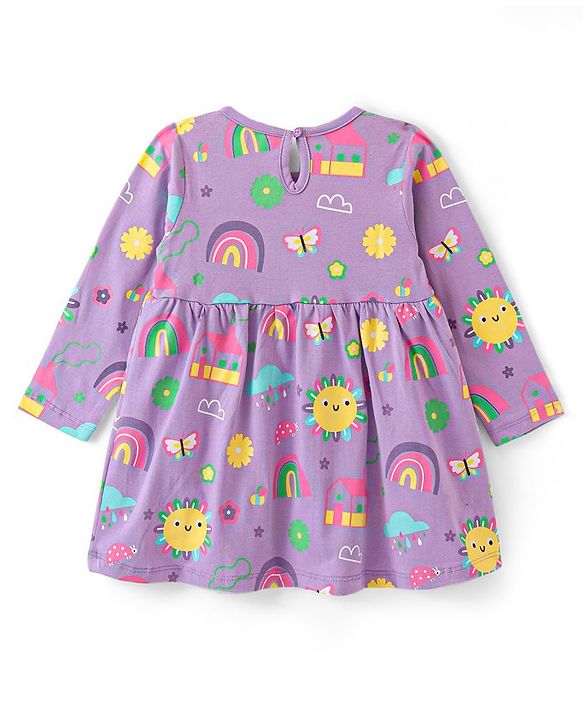 Babyhug Cotton Jersey Knit Full Sleeves Sunshine & Floral Printed Frock with Bloomer - Lavender