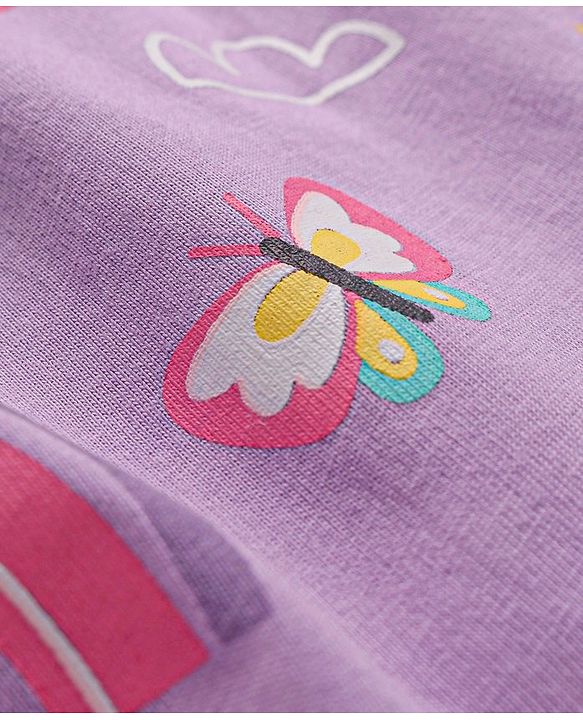 Babyhug Cotton Jersey Knit Full Sleeves Sunshine & Floral Printed Frock with Bloomer - Lavender
