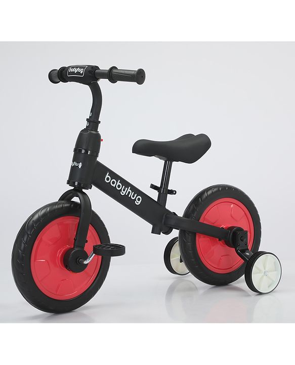 Babyhug 2 -1 Balance Bicycle 12 Inches - Red| Adjustable Seat Height| Removable Training Wheels| Removable Pedals| Puncture Proof Tyre