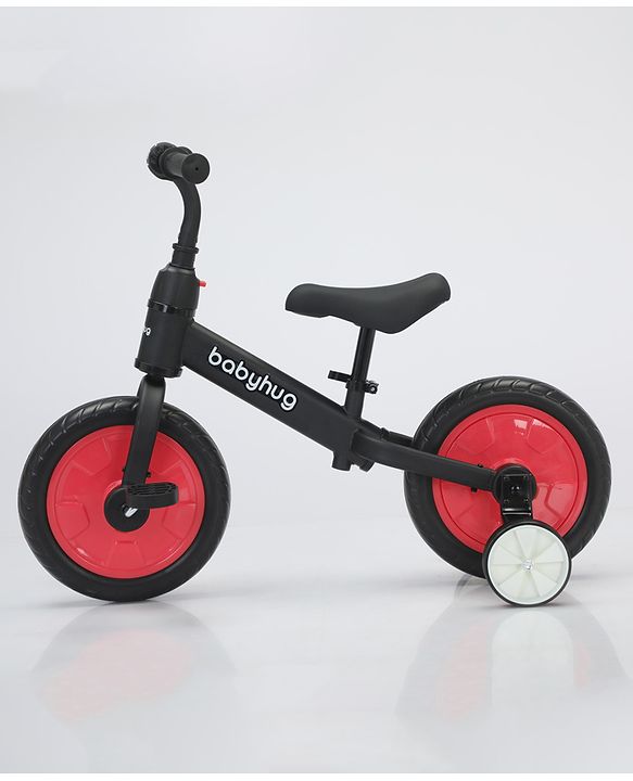 Babyhug 2 -1 Balance Bicycle 12 Inches - Red| Adjustable Seat Height| Removable Training Wheels| Removable Pedals| Puncture Proof Tyre