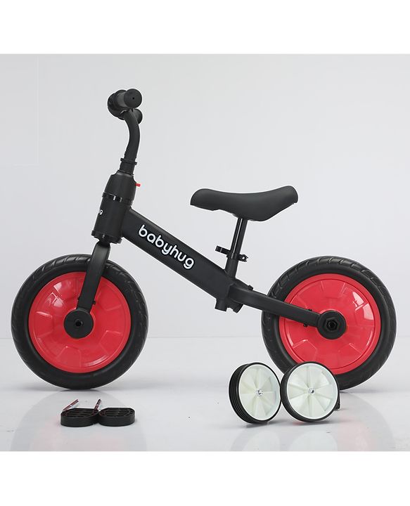 Babyhug 2 -1 Balance Bicycle 12 Inches - Red| Adjustable Seat Height| Removable Training Wheels| Removable Pedals| Puncture Proof Tyre