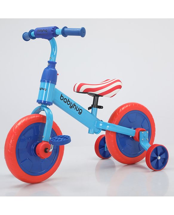 Babyhug 2 -1 Balance Bicycle 12 Inches - Red| Adjustable Seat Height| Removable Training Wheels| Removable Pedals| Puncture Proof Tyre