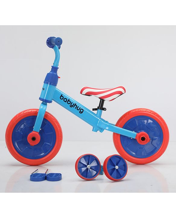 Babyhug 2 -1 Balance Bicycle 12 Inches - Red| Adjustable Seat Height| Removable Training Wheels| Removable Pedals| Puncture Proof Tyre