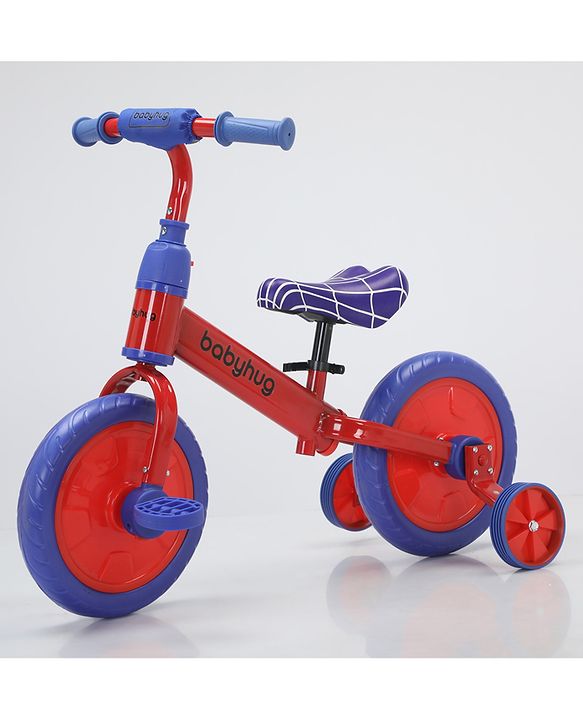 Babyhug 2 -1 Balance Bicycle 12 Inches - Red & Navy| Adjustable Seat Height| Removable Training Wheels| Removable Pedals| Puncture Proof Tyre