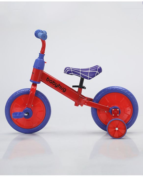 Babyhug 2 -1 Balance Bicycle 12 Inches - Red & Navy| Adjustable Seat Height| Removable Training Wheels| Removable Pedals| Puncture Proof Tyre