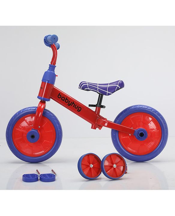 Babyhug 2 -1 Balance Bicycle 12 Inches - Red & Navy| Adjustable Seat Height| Removable Training Wheels| Removable Pedals| Puncture Proof Tyre