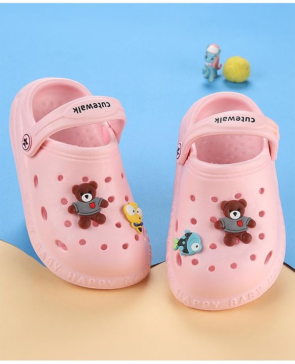 Cute Walk by Babyhug Slip On Clogs With Back Strap Closure & Appliques - Pink