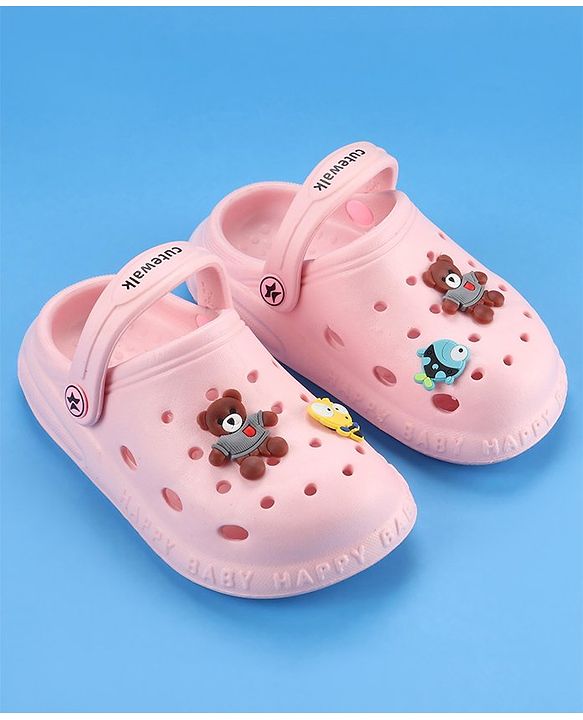 Cute Walk by Babyhug Slip On Clogs With Back Strap Closure & Appliques - Pink