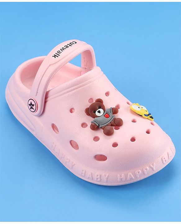 Cute Walk by Babyhug Slip On Clogs With Back Strap Closure & Appliques - Pink